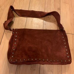 Lucky Brand Slouchy Suede Shoulder Bag Warm Brown / Rust With Rivets.